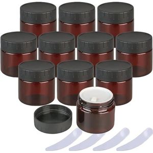 reispotjes voor toiletartikelen， Pak van 12, 100 ml lege bruine plastic cosmetische potpotten met binnenvoering en zwarte deksels potje make-up containerset