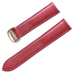 Lychee graan koeienhuid riem heren en vrouwen compatibel met Cartier tanktank SOLO LONDEN lederen horloge chain accessoires (Color : Red gold buckle, Size : 17mm)