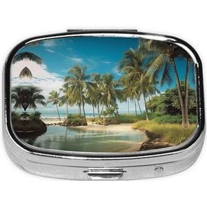 Pillendoos, Snap Shut Deksels Reizen Pillendoos, Draagbare Lange Termijn Opslag Pil Organizer voor het Dragen in Zakken, Portefeuille, Reizen, Werk (Tropische Kokosbomen Strand)