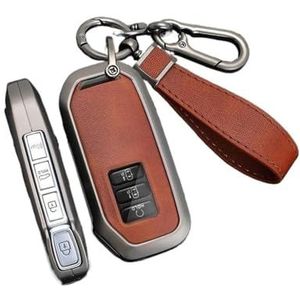 Autosleutel beschermhoes Zink Metaal Lederen Auto Afstandsbediening Sleutel Case Cover Shell Sleutelhanger Auto Accessoires Voor Sorento MQ4 2020-2022 EV6 K8 V6 Sleutel Shell(Brown set)