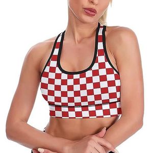 Rood Wit Plaid Pistoia Vlag Ademend Sport Bras Voor Vrouwen Draadloze Workout Yoga Vest Ondergoed Racerback Crop Tank Top XL