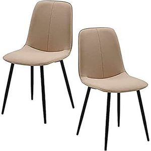 GEIRONV Moderne keuken eetkamerstoel set van 2, lounge stoel zwarte poten tegenstoel technologie stoffen rugleuning stoel Eetstoelen (Color : Beige, Size : 42x45x88cm)