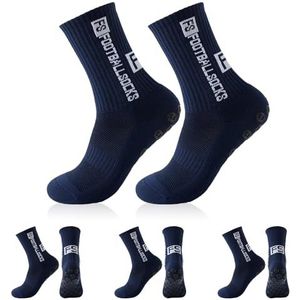 3 paar voetbalsokken, gripsokken, voetbalsokken voor heren, antislip sportsokken voor voetbal, basketbal, hardlopen, Donkerblauw, 37-45