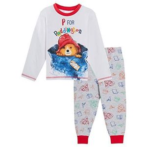 Paddington Bear Pyjama Luxe Kids Volledige Lengte Broek met Lange Mouw T-shirt Jongens Meisjes Unisex Karakter Pjs Gift Set, Wit, 9-12 maanden