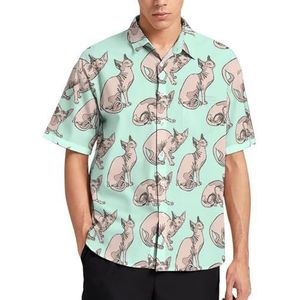 Sphynx Katten zomer herenoverhemden casual korte mouwen button down blouse strand top met zak XL
