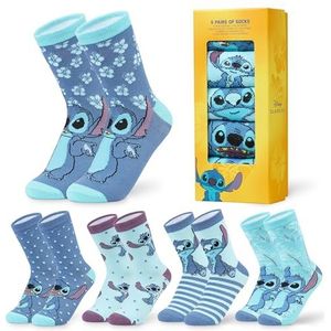 Disney Stitch Dames Sokken Eeyore Baby Yoda Kuitlange Sokken Vrouwen Tieners 5 Pak Een Maat 3-8 Rekbaar Ademende Novelty Sokken Stitch Geschenken (Blauw Stitch)