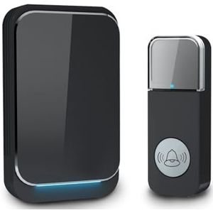 Draadloze deurbel met led-indicatoren, waterdicht, zwart