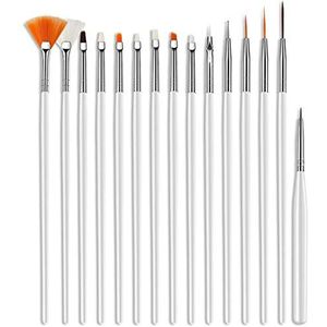 Bswefty 15 STKS Manicure Borstels Nagelborstel voor Manicure Professionele UV Gel Acryl Borstels voor Manicure Nail Art Penseel Set (Kleur: Wit)