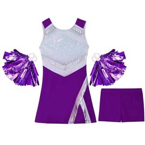 Cheerleader-Uniformen Cheerleader-Kostuums Cosplay voor Meisjes voor Kinderen Cheerleader-Uniformen Sportjurk + Bloemenballen Set voor Competitie Danskleding (Kleur: Puur)