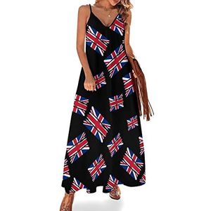 Britse vlag dames sling maxi jurken V-hals casual mouwloze verstelbare riem sexy lange jurk