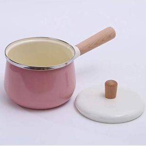 JMAHM Stockpots Emaille anti-aanbaklaag melkpan thee koffie ei kookpot houten handvat grote capaciteit met deksel (roze melkpot)