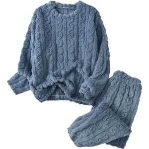 LLECDASEUI Vrouwen Kabel Gebreide Pyjama Sets Pluizige Fleece Pullover Broek Zachte Lounge Sets Winter Pyjama Nachtkleding, Blauw, M
