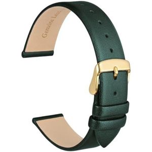 INEOUT Echt Lederen Horlogeband 8mm 10mm 12mm 14mm 16mm 18mm 20mm Armband For Dames Roestvrijstalen Gesp Vervangende Band (Color : Dark Green-Gold, Size : 8mm)
