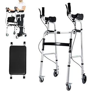 Rechtop Rollende Rollators, Loopframe Met Armsteun En Zitting, Opklapbaar Aluminium Loophulpmiddel Voor Senioren, Gehandicapten En Gehandicapten, 4 Wielen + Handrem, In Hoogte Verstelbaar