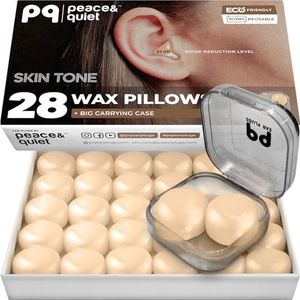 PQ Wax Ear Plugs for Sleeping - 28 Silicone Wax Earplugs for Sleeping and Swimming, Gel Ear Plugs for Noise Cancelling, Sleeping Earplugs, Sound Blocking Level of 32 Db (28 Pillows), Color: Skin Tone