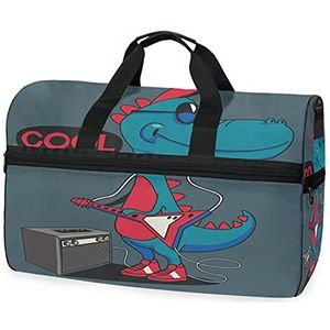 Coole gitaar muziek dinosaurus sport zwemmen gymtas met schoenen compartiment weekender duffel reistassen handtas voor vrouwen meisjes mannen