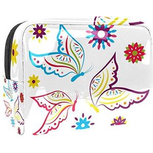 Draagbare Make-up Tas met Rits Reizen Toilettas voor Vrouwen Handige Opslag Cosmetische Pouch Kleurrijke Vlinders