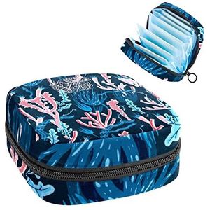 Koraal Donkerblauw Periode Pouch Draagbaar,Tampon Opbergtas voor Maandverband, Meerkleurig, 4.7x6.6x6.6 in/12x17x17 cm