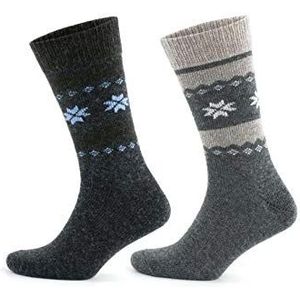 Alpaca wollen sokken voor heren, set van 2 paar, fijn gebreide sokken van natuurlijke wol, thermisch effect, gezellige comfortabele laarssokken voor de winter, grijs en donkergrijs, maat 34-46 en 44
