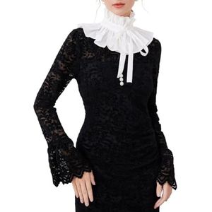 UERSJWYSO Vintage Renaissance Ruffle Nep Kraag voor Vrouwen Elegante Witte Vetersluiting Afneembare Kraag Kostuum Accessoires,Wit,One Size