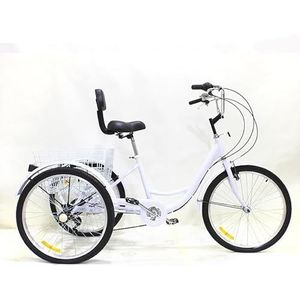 Driewielige fiets, 3-wielige kruiserfiets, 7 versnellingen 24 inch, afsluitbare opbergdoos for volwassenen, boodschappenfiets, oude mannenfiets, eilandtoerfiets (Size : White)