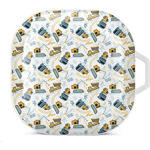 Bouwvoertuigen patroon oordopjes hoesje compatibel met Samsung hard shell beschermhoes witte stijl
