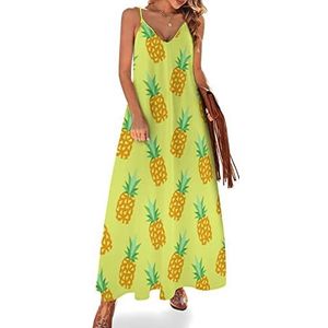 Pineapple Maxi-jurk voor dames, zomer, V-hals, mouwloos, spaghettibandjes, lange jurk
