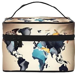 Afrikaanse textiel patchwork print make-up tas,Draagbare cosmetische tas,Grote capaciteit reizen make-up case organizer, Abstracte wereldkaart, Eén maat