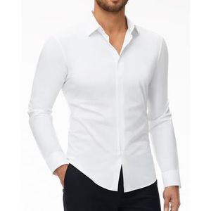 DEMEANOR Stretch overhemd voor heren, lange mouwen, slim fit, businesshemd, strijkvrij, vrijetijdshemd voor heren, 1, wit., XXL