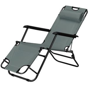 JEMIDI strandstoel en opvouwbaar ligbed - Lichtgewicht - Zonnebed en strandbed - Ligbed met armsteun - Met hoofdsteun - ligbed inklapbaar - Grijs