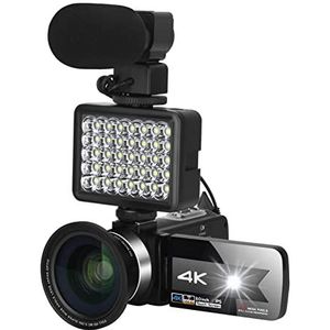 Vlogcamera, Videocamera camcorder vlogging HD Camera for Vlog-opname 5 6MP 16X Digitale zoomrecorder IR Nachtzicht touchscreen videocamera(16G SD card,Nero)