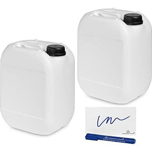 MARKESYSTEM Jerrycan van HPDE-kunststof, 10 liter, 2 stuks + etiketteringsset, brede opening, ADR-goedkeuring, stapelbaar, geschikt voor levensmiddelen, ideaal als container voor vloeistoffen en