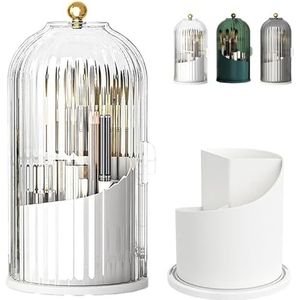 Concealed Toothbrush Holder, Sliding Lid Toothbrush Organizer, Toothbrush Holders with Cover, Rotating Makeup Brush Holder with Lid, Make Up Brush Holder Organizer (White)