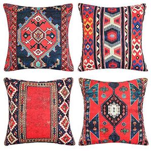Kussensloop Boho 40 x 40 cm outdoor kussen bankkussen decokussen kussenhoes rood retro abstract geometrisch oosterse tapijt patroon kussenslopen voor bank slaapkamer woonkamer boerderij set van 4