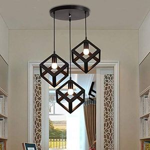 Hoogwaardige design plafondlamp zwart, hanglamp, geschikt voor led, retro vintage lampenkap voor woonkamer en keuken - metaal - dimbaar en in hoogte verstelbaar 3XE27