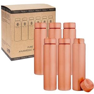 NORMAN JR Koperen waterfles 550 ml - Geschenkdoos van 6, effen, Een Ayurvedisch vat gemaakt van puur koper - helpt u meer water te drinken, met veel gezondheidsvoordelen