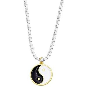 Koperen ketting Tai Chi Yin Yang ketting korte kleurrijke emaille ketting hanger sieraden dames cadeau (Style : E-White-Black)