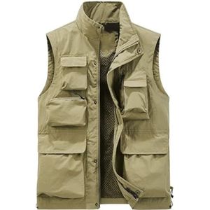 Pegsmio Outdoor Vest Voor Mannen Slim Fit Grote Zakken Ademend Slim Jas Streetwear Vest, Kaki, XL