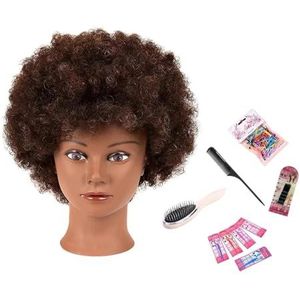 Afro Mannequin Hoofd 100% Echt Haar Trainingshoofd Styling Vlecht Poppenhoofd for het Oefenen van Cornrows en Vlechten 6 inch(SetC)