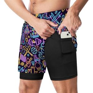 Sport Neon Grappige Zwembroek met Compressie Liner & Pocket Voor Mannen Board Zwemmen Sport Shorts