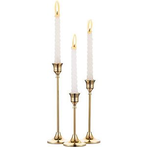 Set van 3 Messing Goud Metalen Conische Kandelaars Kandelaar Houders, Vintage Moderne Decoratieve Middelpunt Kandelaar Houders voor Tafel Mantel Bruiloft Housewarming Cadeau