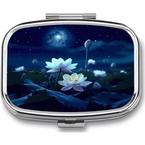 Nacht Bloemen Pillendoos Pil Organizer Pil Case 2 Compartiment Geneeskunde Pil Organizer Kleine Pil Case Pil Container Pillenhouder Leuke Pillendoos Mini Pillendoosje