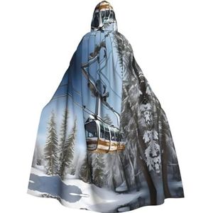 FRGMNT Winter Kabel Skilift Print Mannen Hooded Mantel, Volwassen Cosplay Mantel Kostuum, Cape Halloween Dress Up, Hooded Uniform
