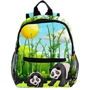 Leuke Fashion Mini Rugzak Pack Bag Vier Panda's in het Groene Bamboe Veld, Meerkleurig, 25.4x10x30 CM/10x4x12 in, Rugzak Rugzakken