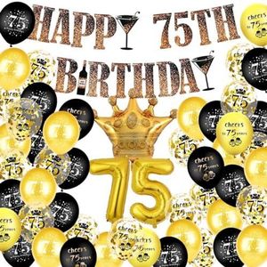 FeestmetJoep® 75 jaar verjaardag versiering - 75 Jaar slingers verjaardag - Happy Birthday Slinger & Ballonnen - Folieballonnen cijfers - Helium ballonnen - Versiering & decoratie 75 jaar verjaardag