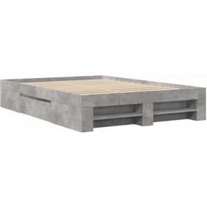 vidaXL Bedframe bewerkt hout betongrijs 135x190 cm, bed, bed ombouw, boxspring, bedbodem, slaapkamermeubel, stapelbed, twijfelaar bed, hoogslaper