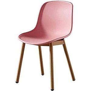 GEIRONV Moderne eetkamerstoel, metalen poten restaurant koffiestoel kunststof zitting make-up stoel metalen antislip poten eetkamerstoelen Eetstoelen (Color : Pink, Size : 46x45x81cm)