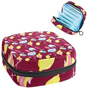 Maandverband Opbergtas,Draagbaar maandverband Opbergzak,Punchy Pastel Flamingo en fruit, Meerkleurig, 4.7x6.6x6.6 in/12x17x17 cm