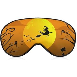 Happy Halloween Heks Oranje Hemel Geel Maan Slaapmasker met Verstelbare Riem, Comfortabel Zacht Oogmasker Slaaphulp, Lichtblokkerende Oogmaskers
