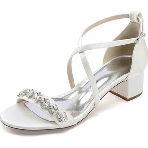 Dames Lage Sandalen Met Blokhak Open Teen Trouwjurk Schoenen Gekruiste Band Bruiloft Feest Prom Zomer Pumps,ivoor,35 EU
